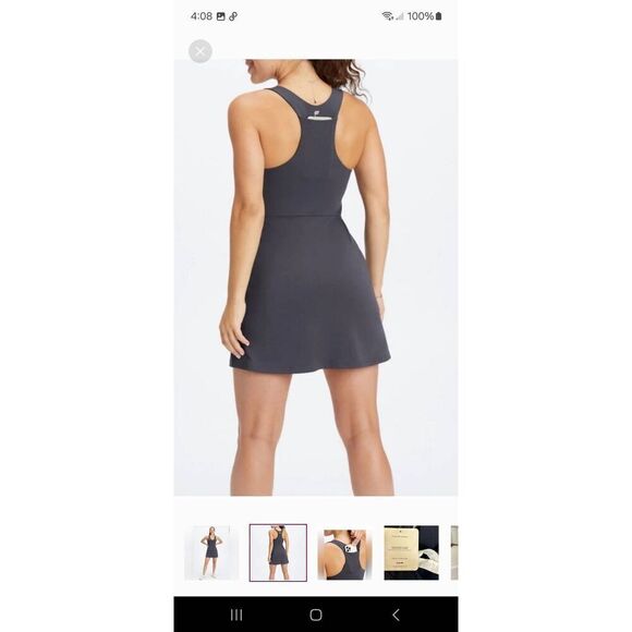 New Large Fabletics Pewter On The Go Bullt In Bra Dress Sleeveless Racerback NWT - Picture 2 of 5